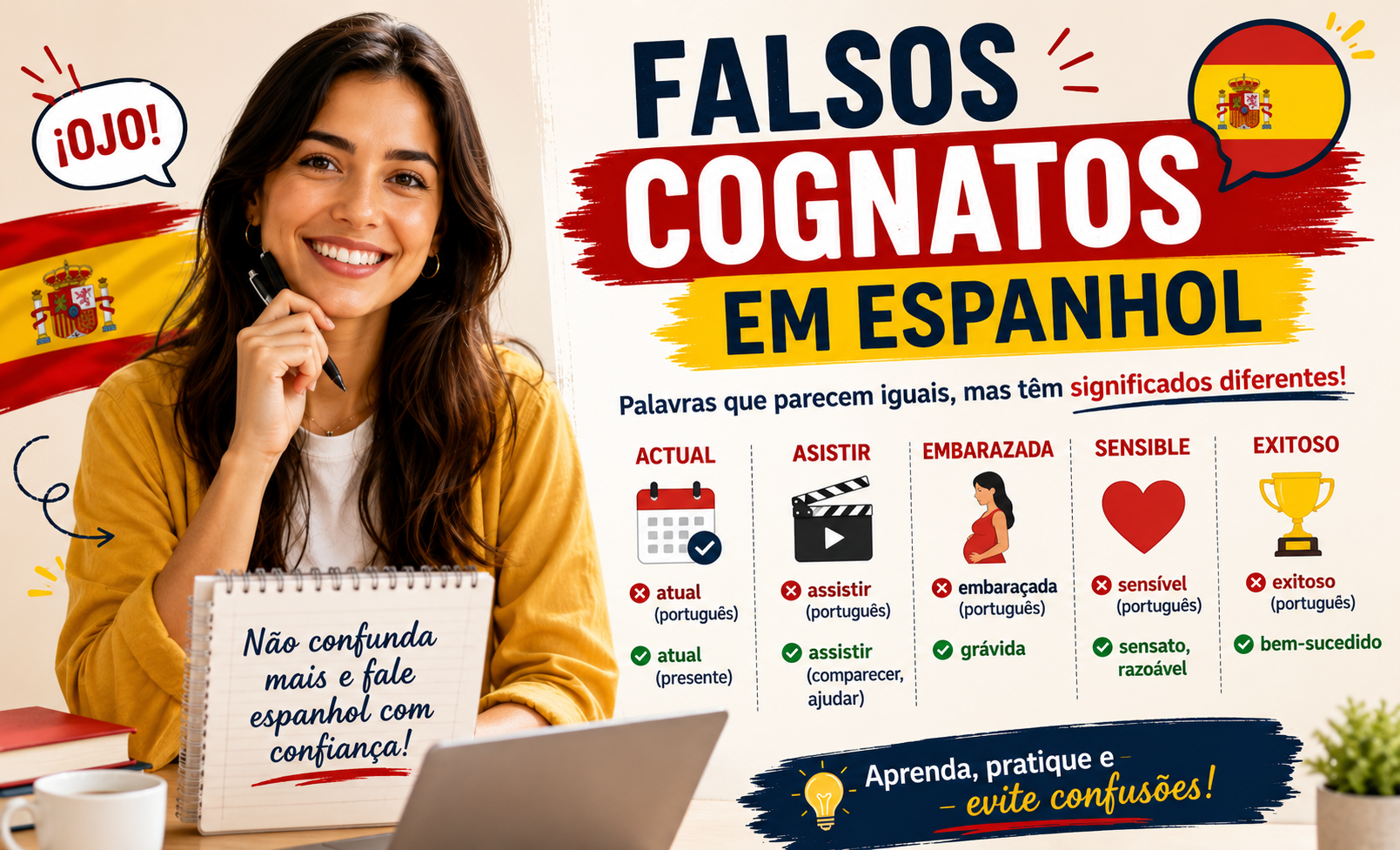 Falsos cognatos em espanhol: as palavras que mais enganam brasileiros